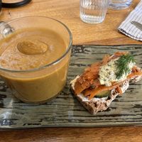 Soup with carrot lachs sandwich  at Saorsa 1875 in Pitlochry
