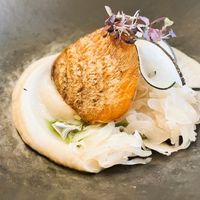 Kohlrabi with creamy cauliflower, ice bath black radish and slow cooked shredded cabbage at Saorsa 1875 in Pitlochry