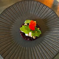 Beetroot tartare with hazelnut and rhubarb at Saorsa 1875 in Pitlochry