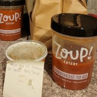 So here's this chicken broth and chicken soup... at Zoup! in Firestone