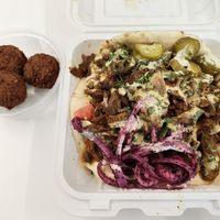 Side of falafel and the vegan shawarma platter at Nish Nush - John St in New York City