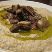 Vegan Mushroom Shawarma with hummus at Olive Kebab Restaurant in Etobicoke