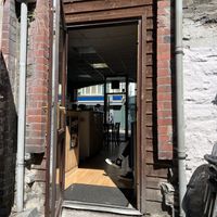 From the outside area into the cafe   at Little Devil's Cafe in Aberystwyth