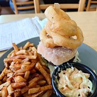Very tasty falafel and pesto burger at Little Devil's Cafe in Aberystwyth