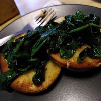 Spinach on bagel (just ask for it without the egg) (August 2025) at Little Devil's Cafe in Aberystwyth
