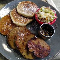 Chick'n pancakes and coleslaw (October 2026) at Little Devil's Cafe in Aberystwyth