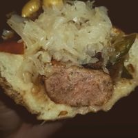 Sausage with sauerkraut at Vegan Brüder in Fort Lauderdale