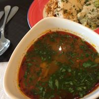 Traditional Russian vegetable soup at Lyublyu i Blagodaryu in Yekaterinburg