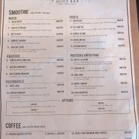 Menu (as of May 2019) at PuRe Juice Bar in Tokyo