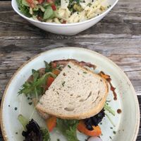 Vegan hummus pumpkin sandwich and cheese zucchini pasta  at Kerszberg's Café & Genuss in Berlin