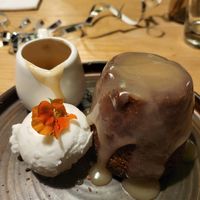 Vegan sticky toffee pudding at The Crown Inn in Broughton