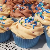 Vegan Peanut Butter and Chocolate frosted vanilla cupcakes. Delicious! at Forgetaboudit Gluten Free Bakery in Naples