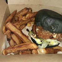 Hoisin chicken burger and chips at Punk Vegan in Leeds