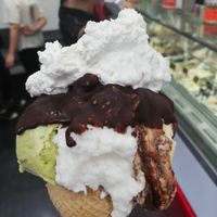 Avocado, coconut and Nutella dipped into chocolate and topped off with cream at Gelateria Brivido in Rome