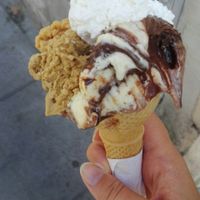 Nutella and coffee ice cream topped with 'panna' at Gelateria Brivido in Rome