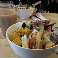 daily bowl with chai tea  at Tushita in Munich