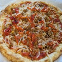 11" pizza with red pepper, vegan crumble, vegan cheese, oregano & olive oil. at Vero Pizzeria in Dartmouth