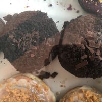 Chocolate vegan donuts  at Crosstown Doughnuts - Kings Cross Market in North London
