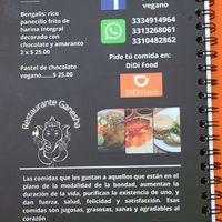 Menu at Ganesh in Guadalajara