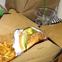 Hawaii burger with fries and sweet tea. It was so good! at Spring Cafe in New York City