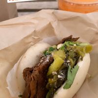 Steamed Bao Bun with braised tofu and a Simple Fresh Juice. Delicious! 💫  at Spring Cafe in New York City