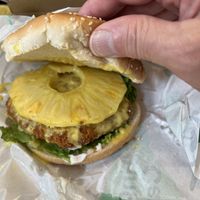 Hawaiian vegan burger (not sure why this has vegan in its name; everything here is fully vegan)  at Spring Cafe in New York City