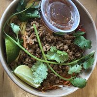 Beyond papaya salad no beyond add vegan minced pork instead   at Spring Cafe in New York City