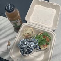 Falafel Pita with a side of vegan potato salad.  Yum!!! at Leaf & Lentil in Sarasota