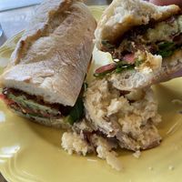 Po boy and potato salad at Leaf & Lentil in Sarasota