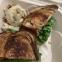 Chickpea salad sandwich with roasted potato salad  at Leaf & Lentil in Sarasota