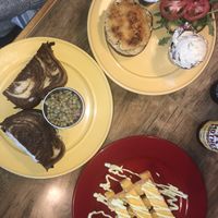 polenta fries, portobello Reuben, lentil salad, falafel sandwich, potato salad, root beer and kombucha!! Fabulous at Leaf & Lentil in Sarasota