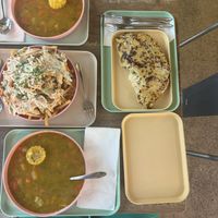 Sancochito, special fries, and the cachapa on the right  at The Cocinita in Miami