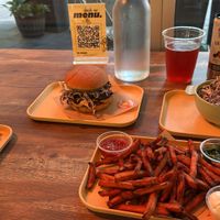 Burger, coleslaw & sweet potato friess  at The Cocinita in Miami
