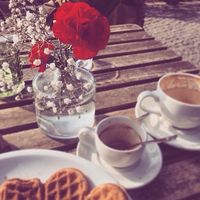 Vegan waffle and coffee with vegan milk  at Pavillon am Ufer in Berlin