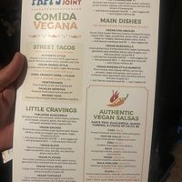 Vegan menu   at Papi's Tacos in Baltimore