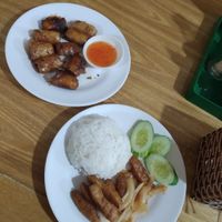 Vegetarian ribs in tamarind sauce + fried spring rolls at Hoa Sen in Phan Thiet