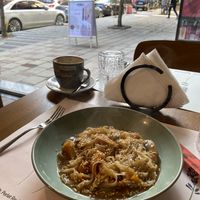 Sesame tofu rice noodles at Veggies in Tirana