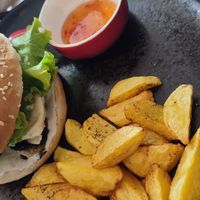 Vegan burger -so delicious at Veggies in Tirana