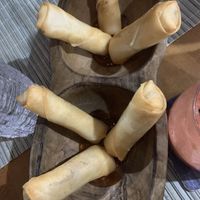 Vegan springrolls with carrots, mushrooms, truffle and sauce  at Veggies in Tirana