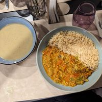 Soup and Thai curry at Veggies in Tirana