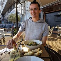 Spring rolls, sushi salad and terrace at Veggies in Tirana