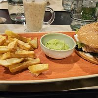Vegan burger with guacamole and tropical smoothie at Veggies in Tirana