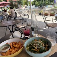 Fried sweet potatoes and sushi salad   at Veggies in Tirana