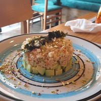 One of the vegan mains. I believe it was like cous-cous with avocado and vegan sauce. at Veggies in Tirana