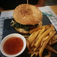 Vegan burger - smoked tofu and spinach at Veggies in Tirana