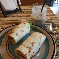 Falafel wrap with smoothie at Veggies in Tirana
