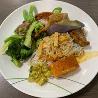 Bee Hoon with Otah, Yong Tau Fu and Broccoli for $3.8. at Taste of Vegetarian in East Singapore