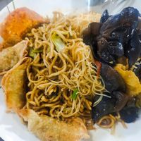 Fried noodles and mee siam with 3 dishes at Taste of Vegetarian in East Singapore