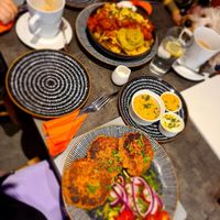 Chickpea fritters with dips and fully loaded nachos at The Crafty Crow in Gatehouse Of Fleet