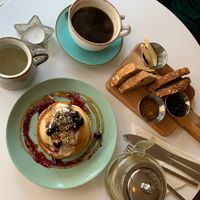 Pancakes, coffee, tea and bread  at Nourish in Teignmouth